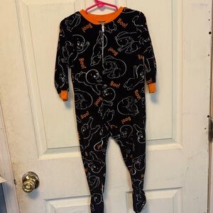 Halloween Ghost Print Kids Footie Pajama - Black and Orange